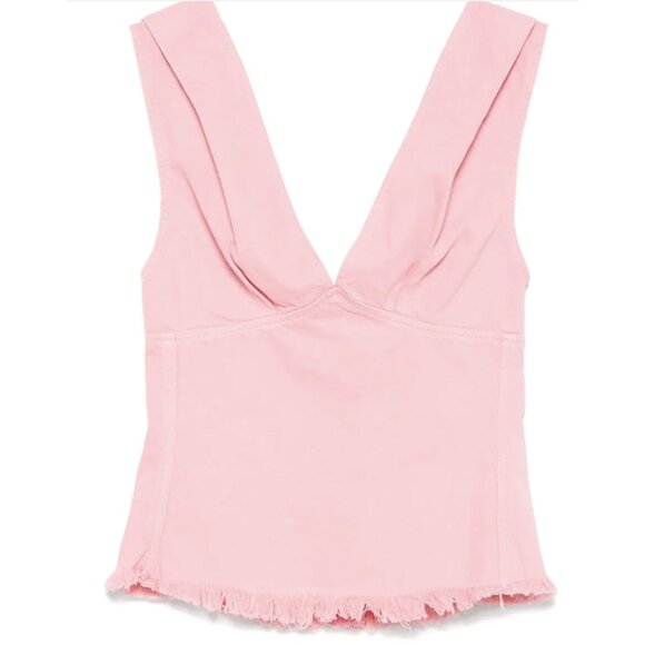 MARQUES' ALMEIDA Fringed Hem Top in Drill Pink Denim Preppy Feminine Y2K NWT - Picture 2 of 15